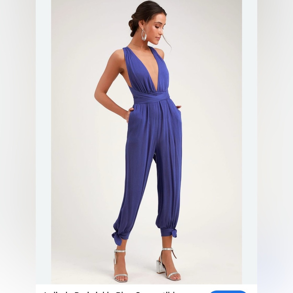 Lulu's Lolinda Periwinkle Blue Convertible Halter Jumpsuit